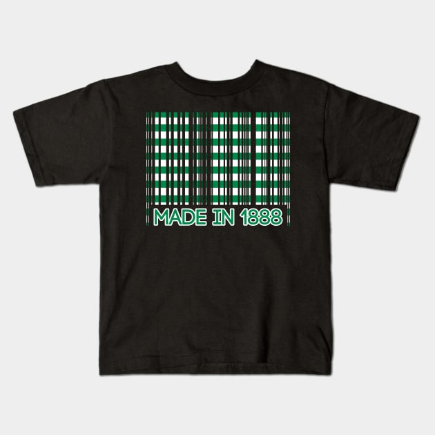 MADE IN 1888, Glasgow Celtic Football Club Green and White Barcode Design Kids T-Shirt by MacPean